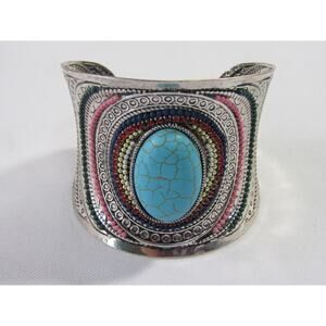 Chico's Brass Black‎ Bead Cuff Bracelet Wrist size 6 Whisygoth Rave Novelty Open